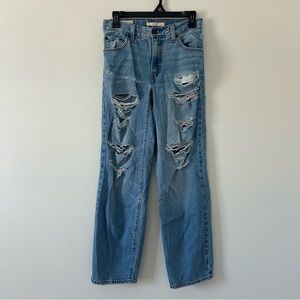 Levi’s Premium Denim Baggy Dad Distressed Straight Leg Medium Wash Denim Jean 23